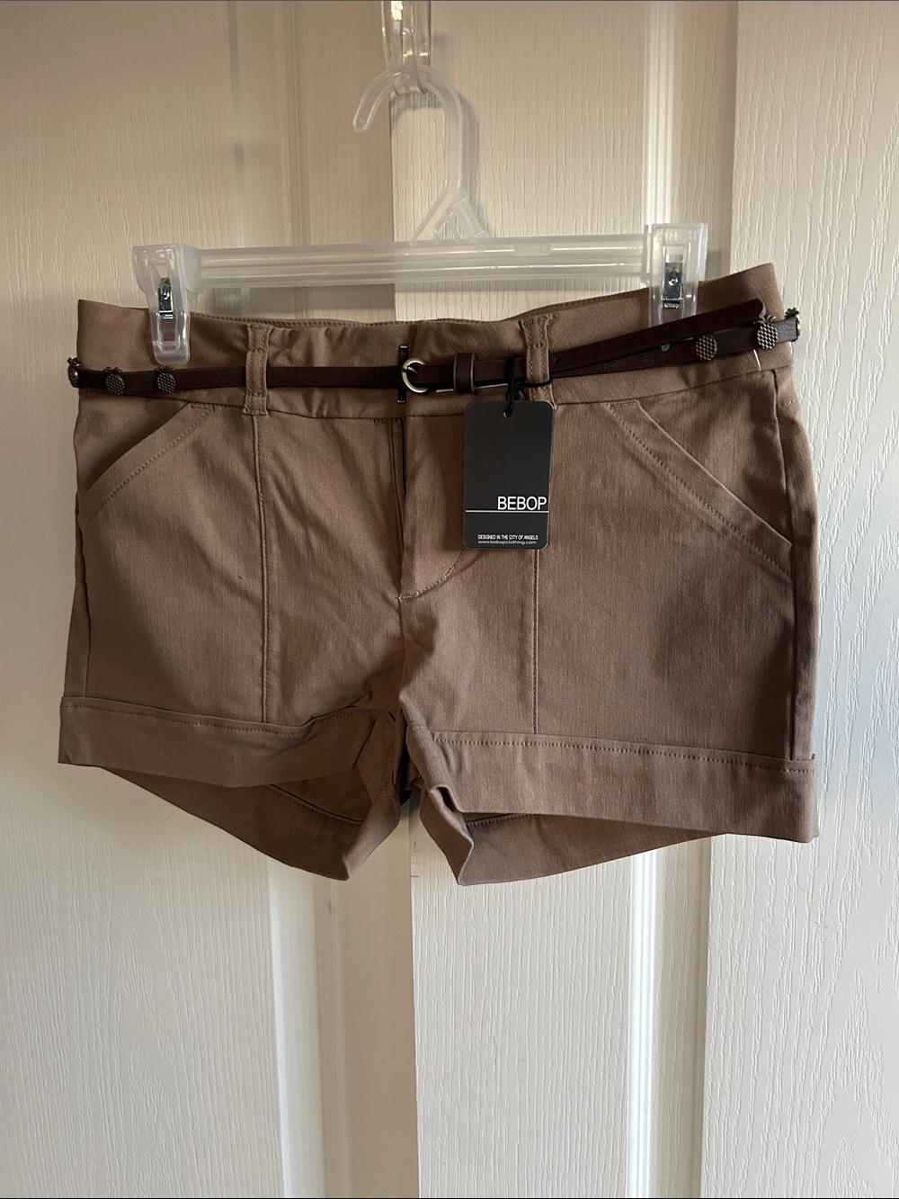 BeBop Women's Taupe Brown Casual Shorts with Slim Belt